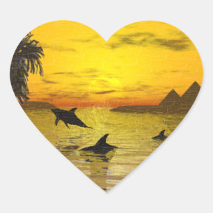 Adesivo Coração Dolphin Sunset Sticker