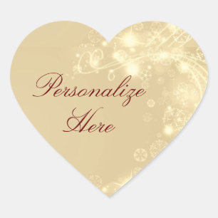 Adesivo Coração Dourada festa elegante de inverno com floco de nev