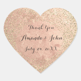 Adesivo Coração Dourada Glitter Rosa Guardar Data Obrigado Nome