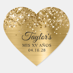 Adesivo Coração Dourado Brilhante Mis XV Anos