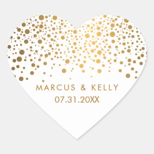 Adesivo Coração Dourado Dots Confetti   Casamento