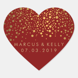 Adesivo Coração Dourado Dots Confetti em Maroon | Casamento