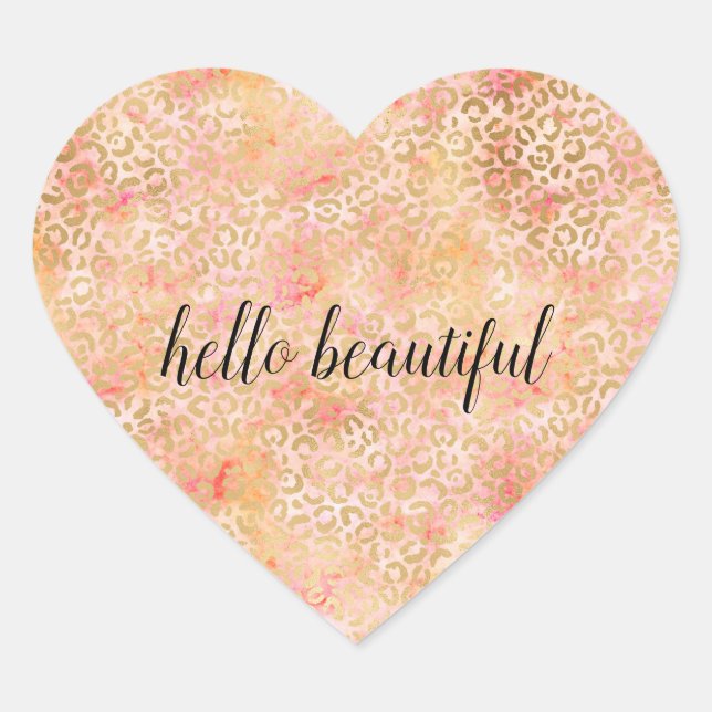 Adesivo Coração Dourado Glam Girls Peach Pink Blush Leopard Impres (Frente)