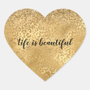 Adesivo Coração Dourado Glam Glitter Leopardo