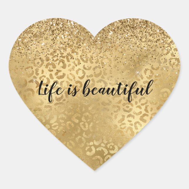 Adesivo Coração Dourado Glam Glitter Leopardo (Frente)