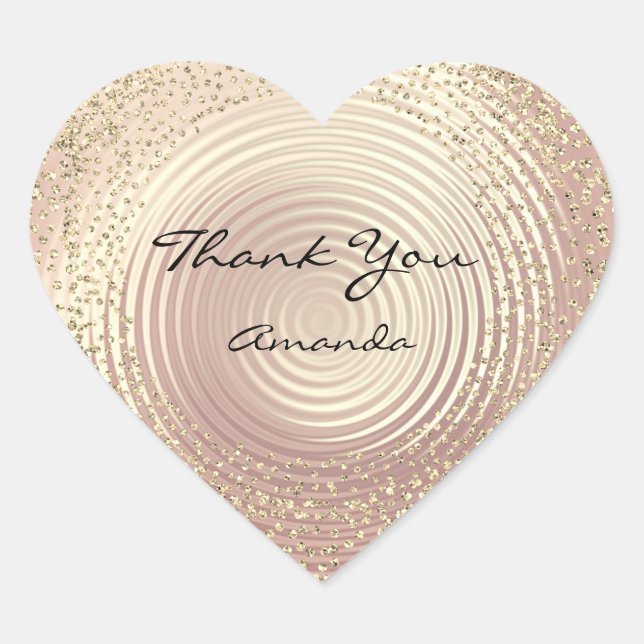 Adesivo Coração Dourado Rosa Glitter Beauty Name Glass Heart Obrig (Frente)