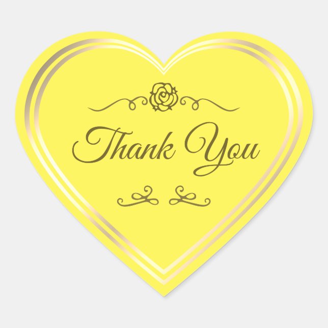 Adesivo Coração Dourado Shimmer Amarelo Brilhante - Obrigado (Frente)