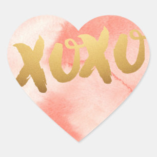 Adesivo Coração Dourado XOXO adora Coloração aquosa cor-de-rosa