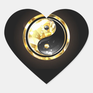 Adesivo Coração Dourado Yin Yang a preto