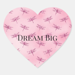 Adesivo Coração Dragões de Aquarela Cor-de-Glitter Rosa