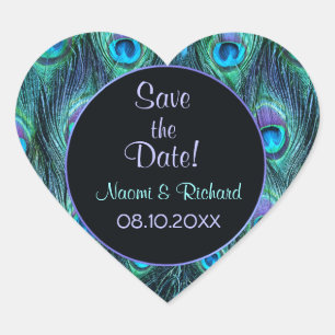 Adesivo Coração Drama da pena do pavão - selo do casamento -