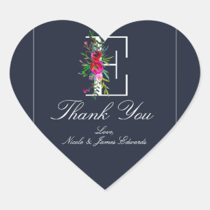 Adesivo Coração E Monograma Último Casamento Floral Azul Moderno 