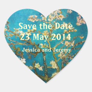 Adesivo Coração Economias da arte da árvore de amêndoa a data