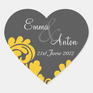 Adesivo Coração economias do damasco do cinza & do amarelo de