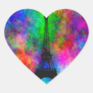 Adesivo Coração Efeito colorido de pano de Paris da torre Eiffel