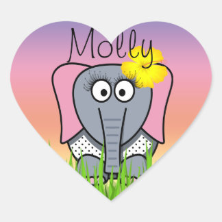 Adesivo Coração Elefante Girly Na Grama