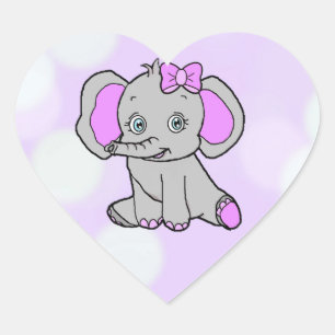Adesivo Coração Elefante roxo bonito com garrafa de bebê