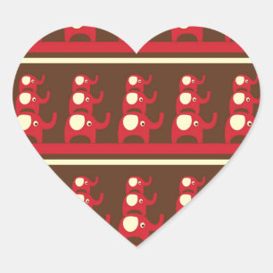 Adesivo Coração Elefantes Vermelhos Engraçados Engraçados em Cima