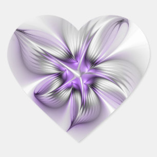 Adesivo Coração Elegância Floral Arte Fractal Violeta Abstrata Mod