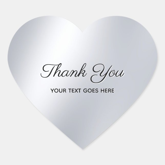 Adesivo Coração Elegant Thank You Custom Text Silver Look Template (Frente)