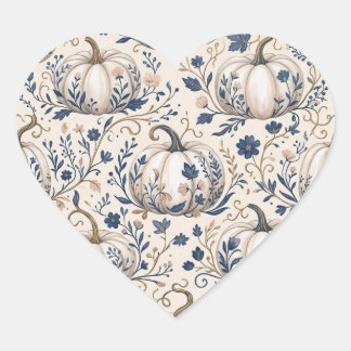 Adesivo Coração Elegante Abóbora Marfim Chinoiserie Floral Vintage