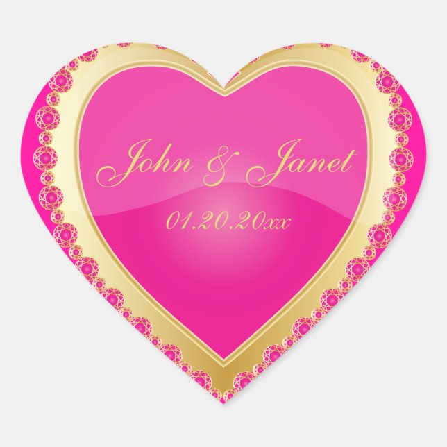 Adesivo Coração Elegante Amor Rosa Brilhante Coração de Joias Dour (Frente)