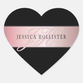 Adesivo Coração Elegante Blush Faux Rosa Dourado | Nome e Iniciais