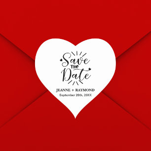 Adesivo Coração Elegante Caligrafia Convite de Casamento Save the 