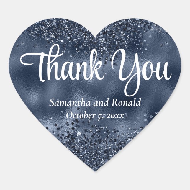 Adesivo Coração Elegante Dark Blue Glitter & Foil Wedk Casamento O (Frente)