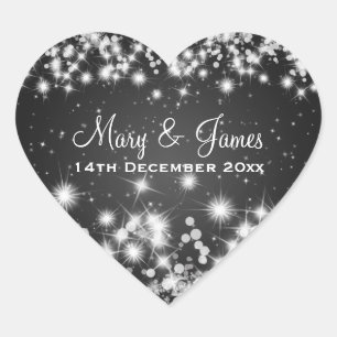Adesivo Coração Elegante Data de Casamento Inverno Coração Negro S