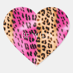 Adesivo Coração Elegante Estampa de Leopardo Rosa Creme Feminina