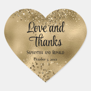 Adesivo Coração Elegante Faux Dourada Glitter e Foil Wedes
