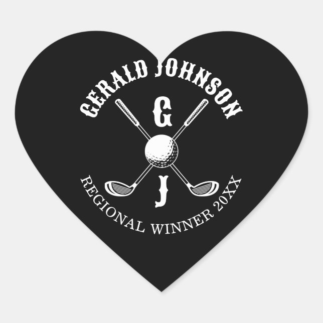 Adesivo Coração Elegante Monograma de Golfe... (Frente)