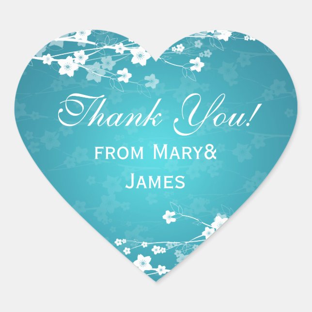 Adesivo Coração Elegante Obrigado Cherry Blossom Blue (Frente)