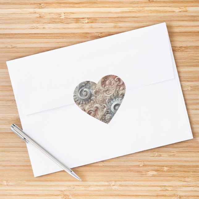 Adesivo Coração Elegante Padrão de Renda com Gradiente Pastel (Criador carregado)