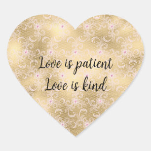 Adesivo Coração Elegante Renda Floral Rosa e Dourada