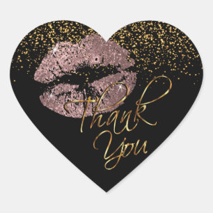 Adesivo Coração Elegante Rosa Dourado Glitter Lipcolor - Obrigado