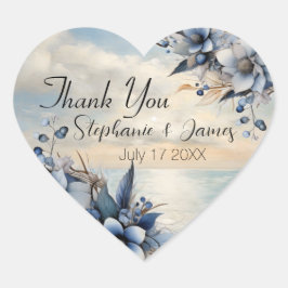 Adesivo Coração Elegante Sutil Sunset e Floral Weding Obrigado