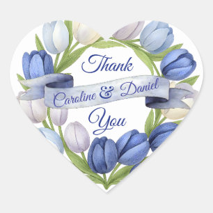 Adesivo Coração Elegante Watercolor Tulip Wreath Casamento Blue Iv