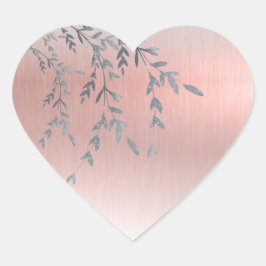 Adesivo Coração Elegantes brilho metálico cor de rosa Folhas