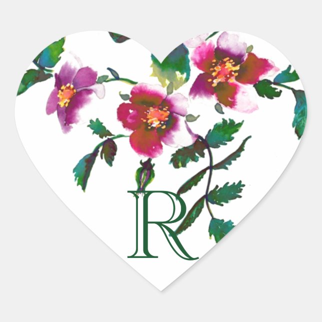 Adesivo Coração Elegantes flores silvestres modernas em aquarela r (Frente)