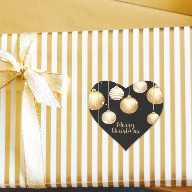 Adesivo Coração Enfeites de natal Dourados em preto (Criador carregado)