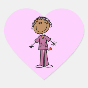 Adesivo Coração Enfermeira Feminina Afro-Americana em Stick Figure