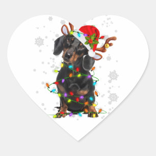 Adesivo Coração Engraçado Dachshund natal Reindee de Natal Luz