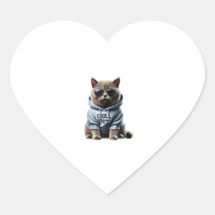 Adesivo Coração Engraçado Preguiçoso, Gato de Cabeça-de-Obra Britâ