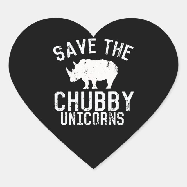 Adesivo Coração Engraçado Salve Chubby Unicórnios Gordo Rhino (Frente)