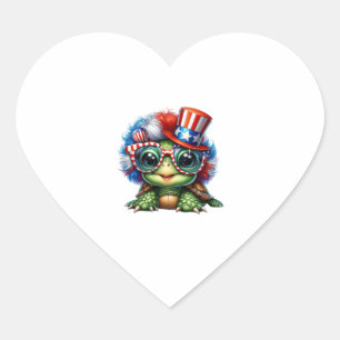 Adesivo Coração Engraçado Turtle Patriótico EUA Flag Sunglass
