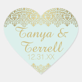 Adesivo Coração Envelope de Casamento Selos de Ouro de Vintage Ele