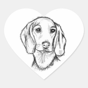 Adesivo Coração esboço desenhado à mão de cachorro dachshund preto