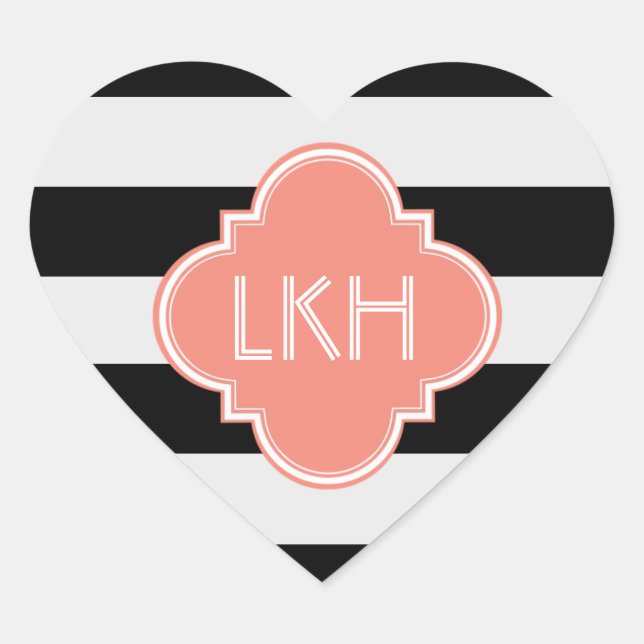 Adesivo Coração Escala Chic e Três Monogramas (Frente)